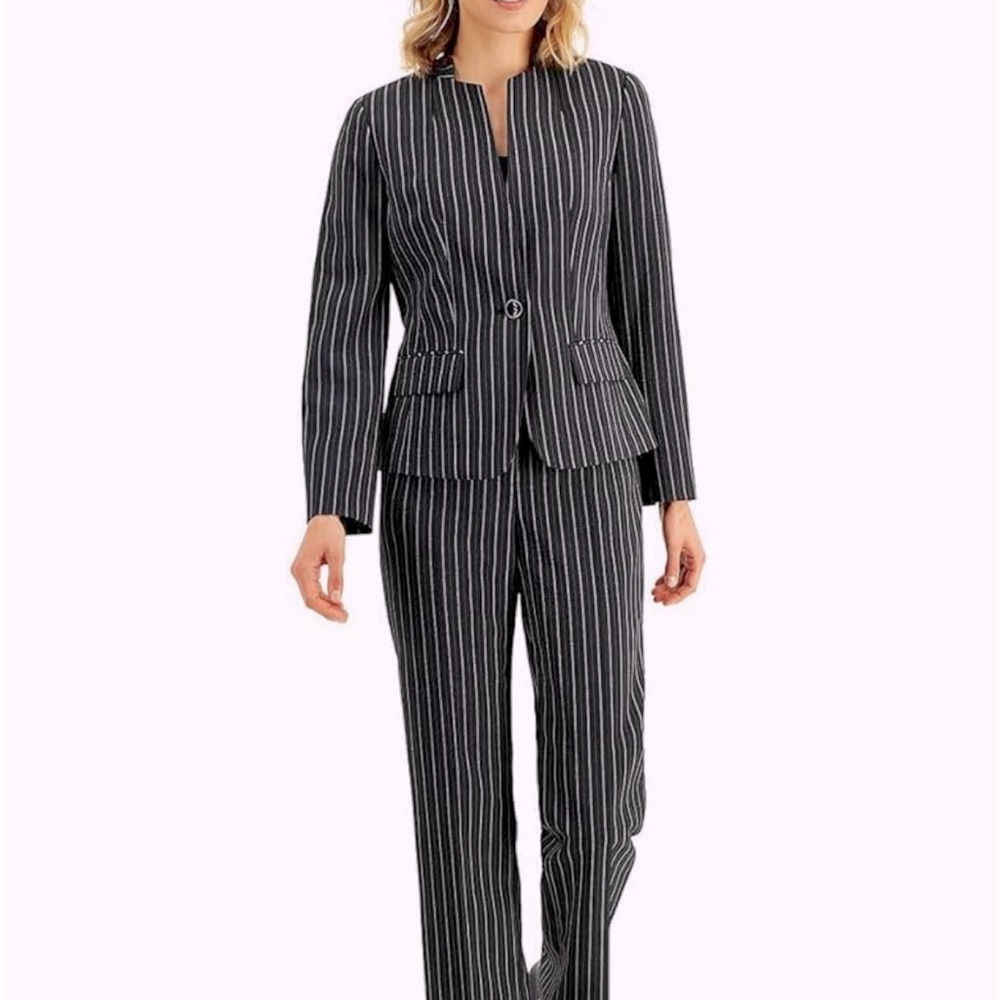 Le Suit Petite WIDE STRIPE 1 BUTTON JACKET & KATE PANT size 14P